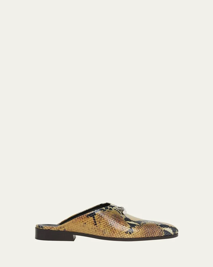 Men's Snake-Effect Leather Mules