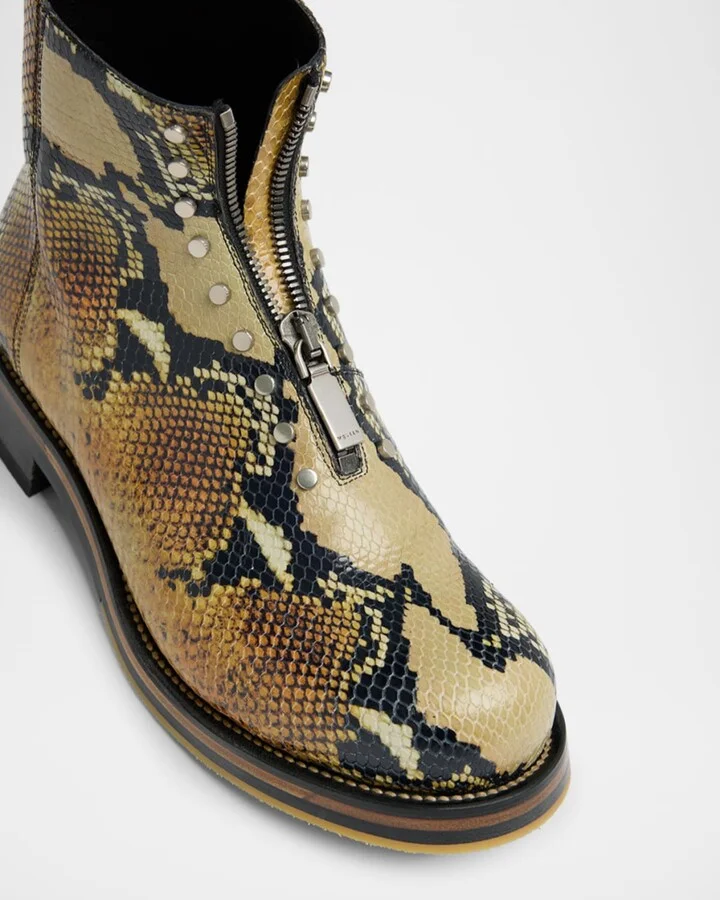 Men's Snake-Effect Leather Zip-Up Boots - Image 3