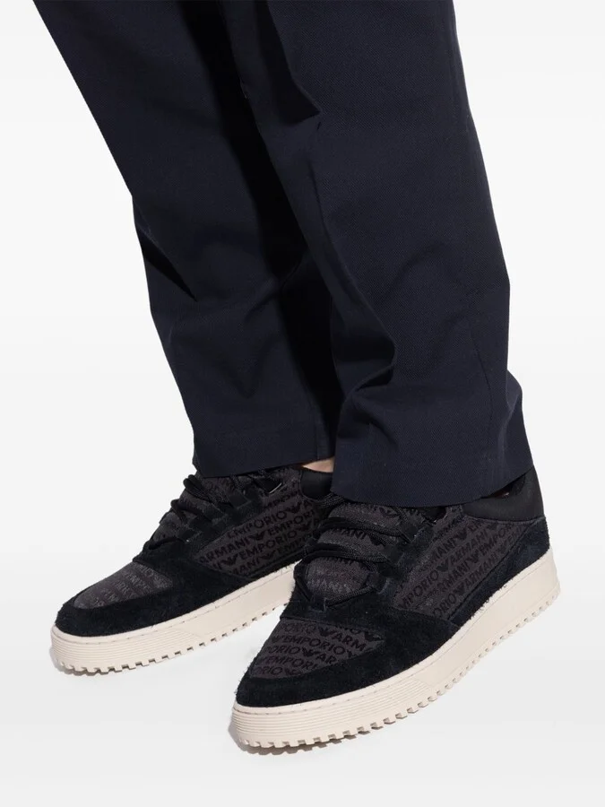 Men's Sneakers In Jacquard Fabric With Logo Lettering And Suede - Image 3