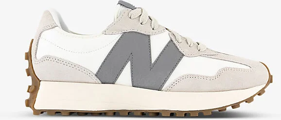 Mens Snow Grey Offwhite Grey 327 Logo-Embellished Suede and Shell Low-Top Trainers Eur 39 / 5 Uk Men
