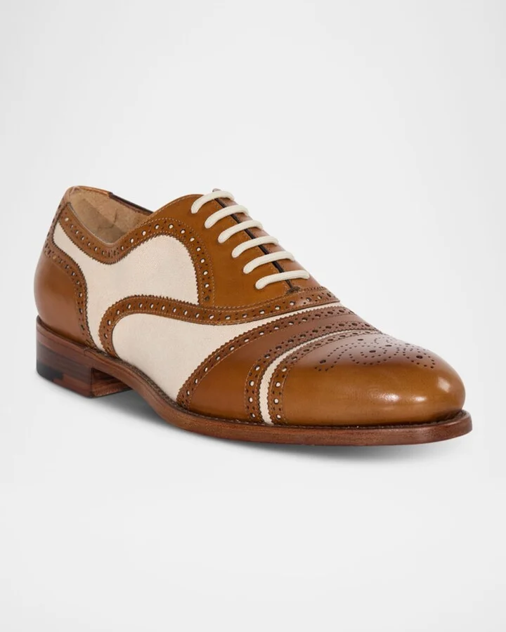 Men's Specter Canvas and Brogue Leather Derby Shoes - Image 3