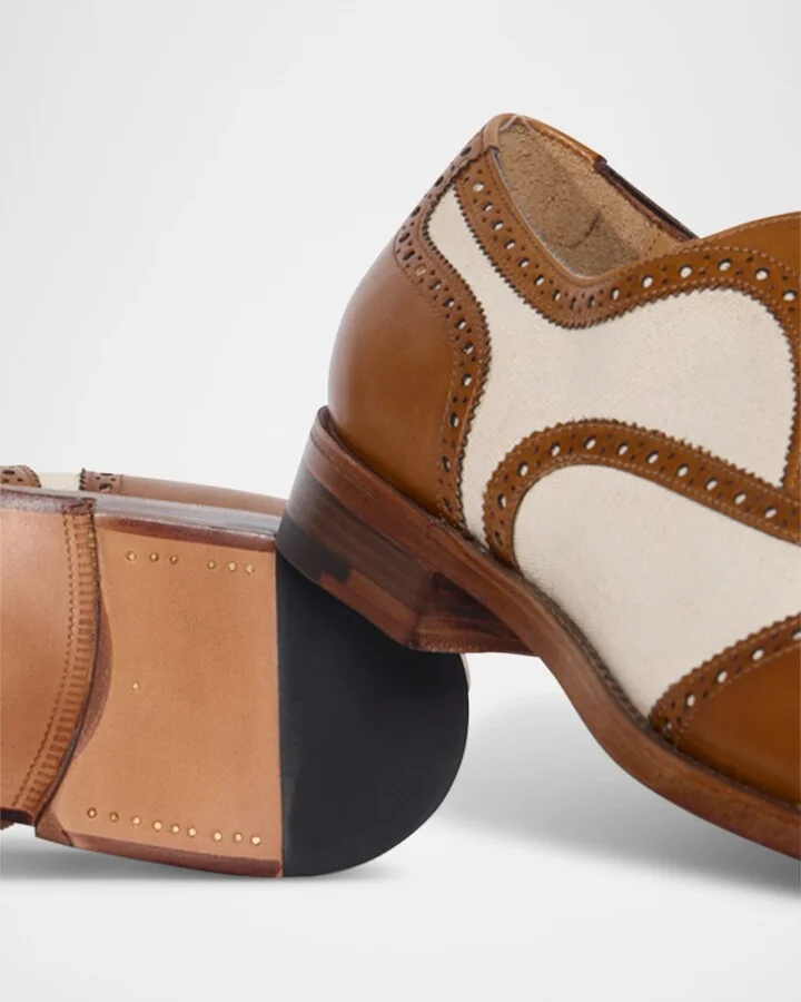 Men's Specter Canvas and Brogue Leather Derby Shoes - Image 4