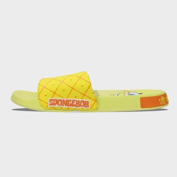 Men's SpongeBob Slides - Yellow/Pink : Nickelodeon Sandals, Open Toe, Slip On, Medium Width, EVA Sole, SpongeBob SquarePants Design - Image 2