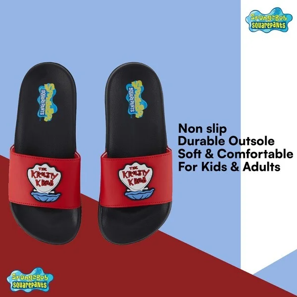 Mens SpongeBob SquarePants Slide Sandals - Spongebob Shoes - Spongebob, Patrick, Squidward, Sandy, Mr. Krabs Slides (Black Red, 10/11) - Image 2