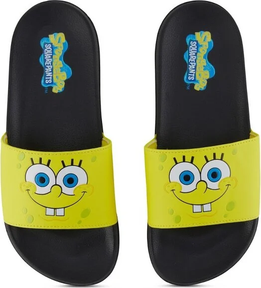 Mens SpongeBob SquarePants Slide Sandals - Spongebob Shoes - Spongebob, Patrick, Squidward, Sandy, Mr. Krabs Slides (Black Yellow, 12/13) - Image 2