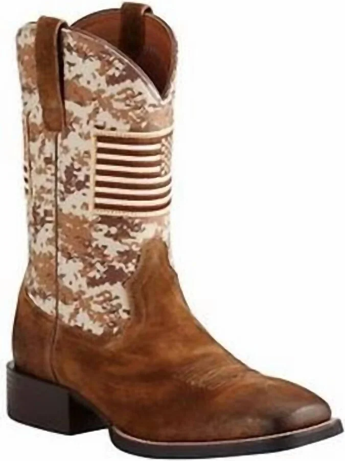 Men's Sport Patriotic Camo Western Boots In Mocha