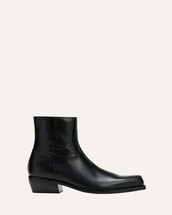 Men's Square-Toe Leather Ankle Boots