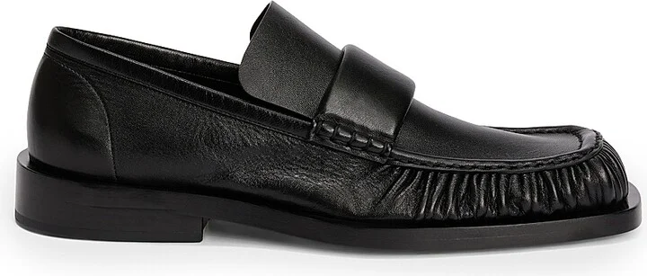 Men's Square Toe Leather Loafers - Black - Size 7