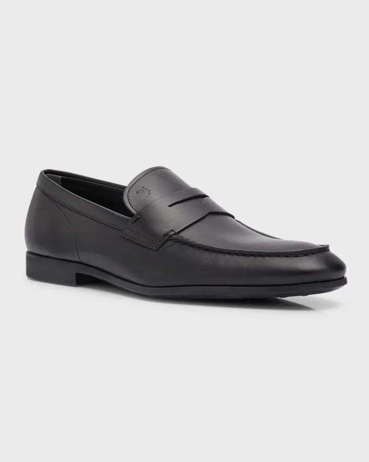 Men's Stamped-Logo Leather Penny Loafers - Image 4
