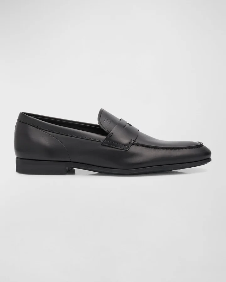 Men's Stamped-Logo Leather Penny Loafers