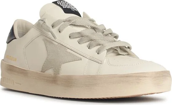 Men's Standard In White Leather With Grey Suede Star And Blue Leather Heel - Image 2