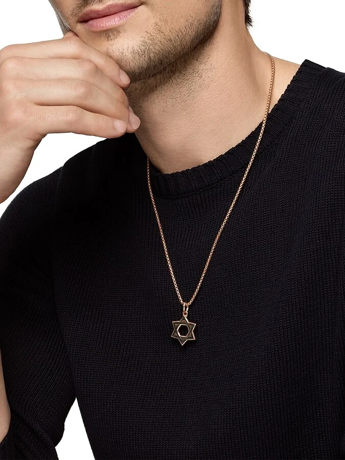 Men's Star of David Amulet in 18K Rose Gold with Forged Carbon, 25MM - Forged Carbon - Image 2