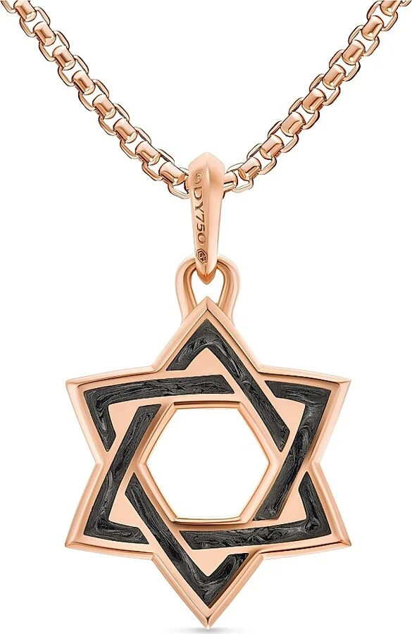 Men's Star of David Amulet in 18K Rose Gold with Forged Carbon, 25MM - Forged Carbon - Image 4