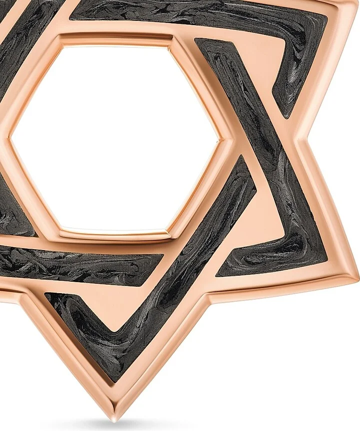 Men's Star of David Amulet in 18K Rose Gold with Forged Carbon, 25MM - Forged Carbon - Image 5