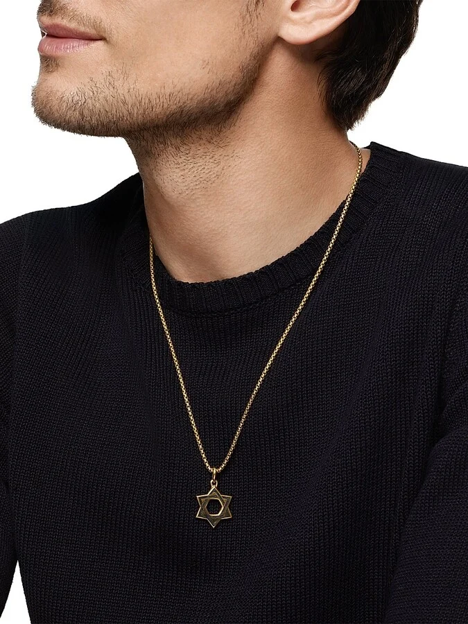 Men's Star of David Amulet in 18K Yellow Gold with Forged Carbon, 25MM - Forged Carbon - Image 2