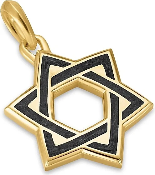 Men's Star of David Amulet in 18K Yellow Gold with Forged Carbon, 25MM - Forged Carbon - Image 3