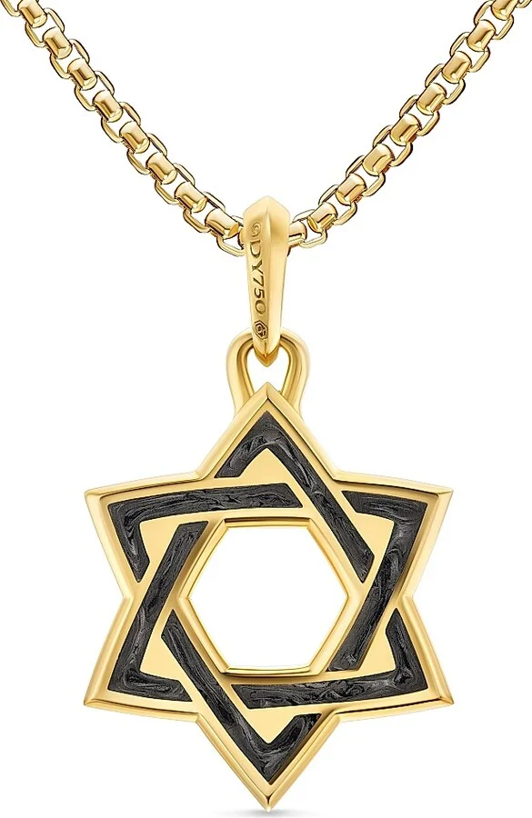Men's Star of David Amulet in 18K Yellow Gold with Forged Carbon, 25MM - Forged Carbon - Image 4