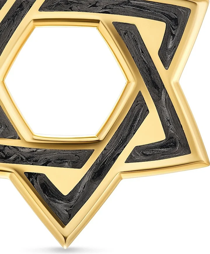 Men's Star of David Amulet in 18K Yellow Gold with Forged Carbon, 25MM - Forged Carbon - Image 5