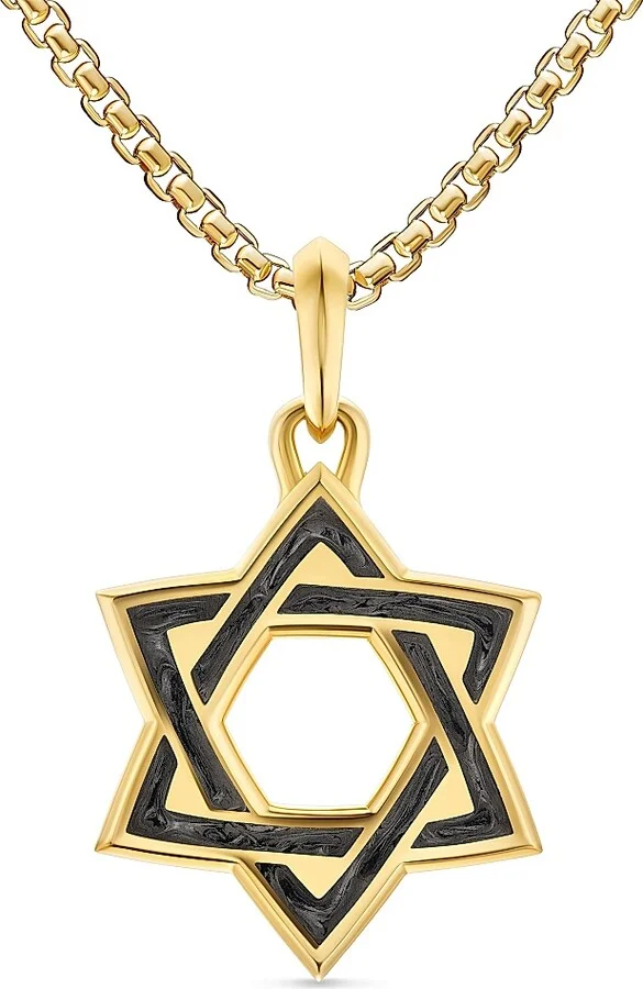 Men's Star of David Amulet in 18K Yellow Gold with Forged Carbon, 25MM - Forged Carbon