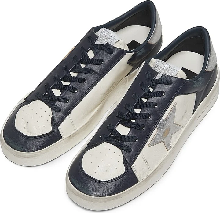 Men's Stardan Leather Low-Top Sneakers - Optic White Navy Silver - Size 6 - Image 4