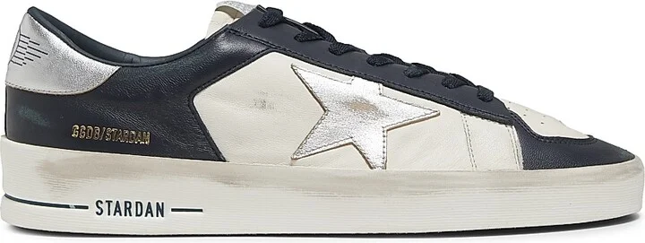 Men's Stardan Leather Low-Top Sneakers - Optic White Navy Silver - Size 6