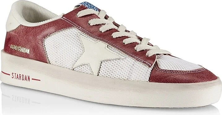 Men's Stardan Vintage Leather Low-Top Sneakers - White Ecru Red White - Size 7 - Image 2
