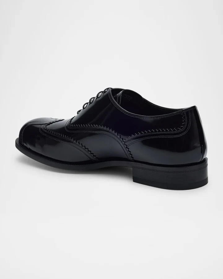 Men's Steel Wingtip Brogue Leather Derby Shoes - Image 5