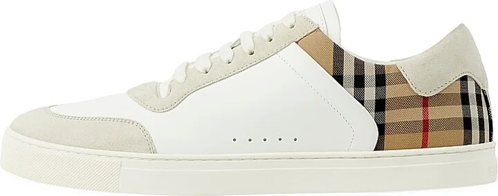 Men's Stevie Check Leather & Canvas Sneakers - White Check - Size 6 - Image 4