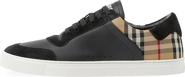 Men's Stevie Check Leather & Canvas Sneakers - White Check - Size 6 - Image 8