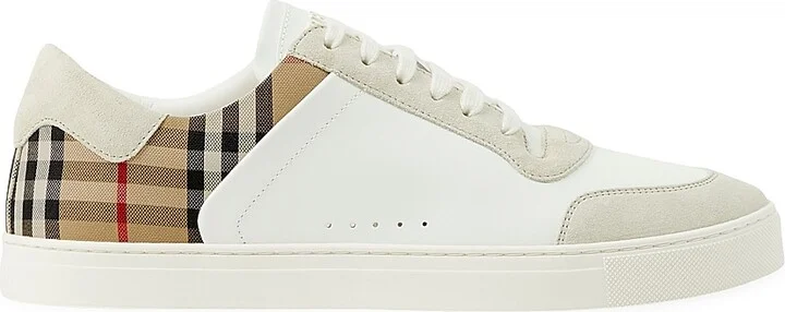 Men's Stevie Check Leather & Canvas Sneakers - White Check - Size 6