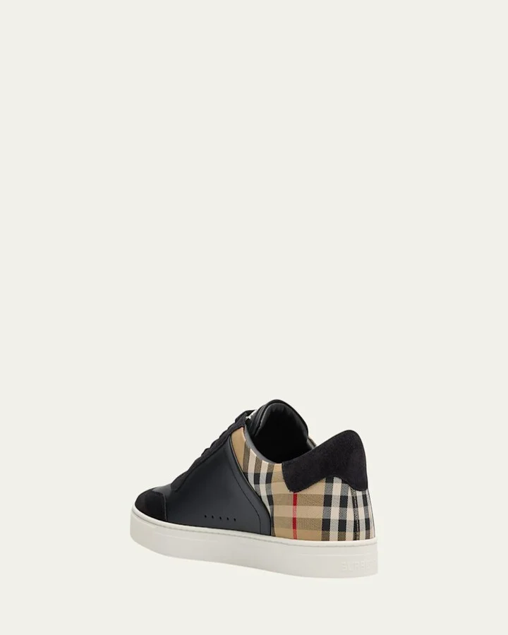 Men's Stevie Leather and Check Low-Top Sneakers - Image 2
