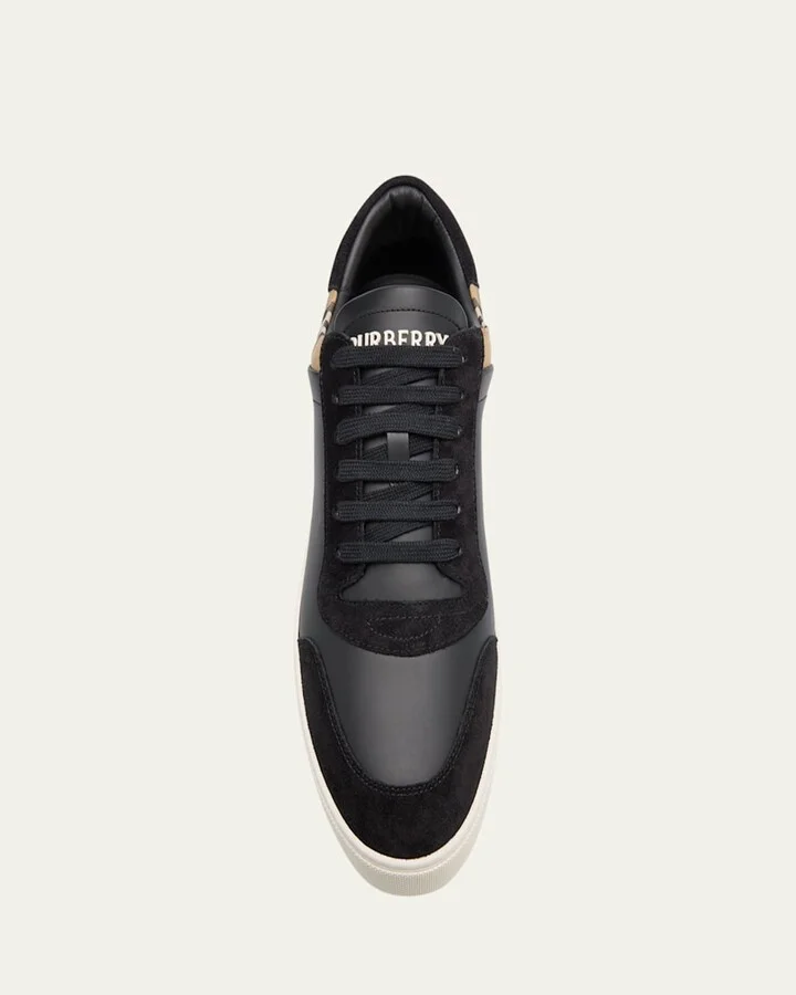 Men's Stevie Leather and Check Low-Top Sneakers - Image 4