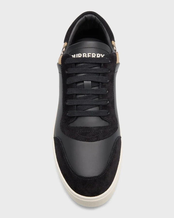Men's Stevie Leather and Check Low-Top Sneakers - Image 2
