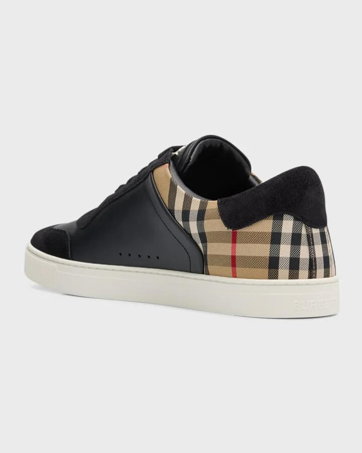 Men's Stevie Leather and Check Low-Top Sneakers - Image 5