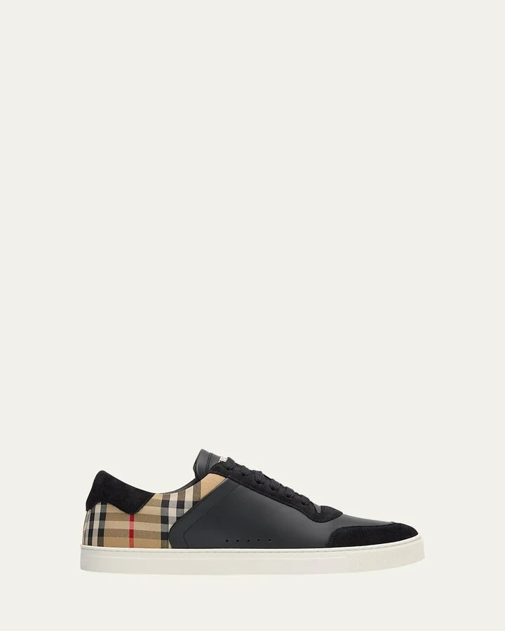 Men's Stevie Leather and Check Low-Top Sneakers