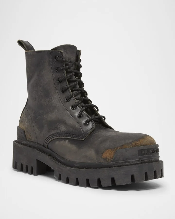Men's Strike Used-Effect Calfskin Combat Boots - Image 3