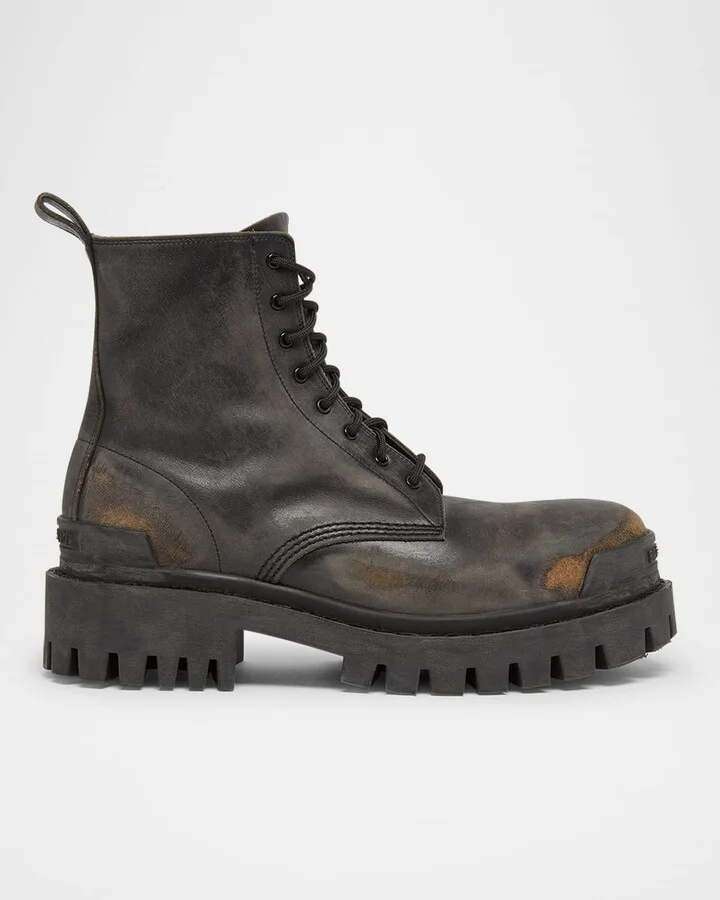 Men's Strike Used-Effect Calfskin Combat Boots