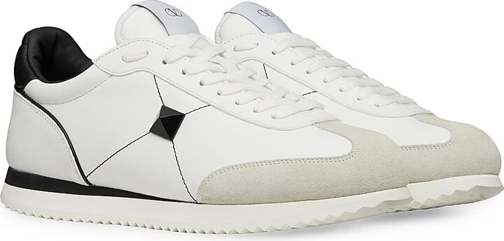 Men's Stud Around Low-Top Calfskin And Nappa Leather Sneakers - White Black - Size 9 - Image 2
