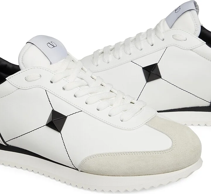 Men's Stud Around Low-Top Calfskin And Nappa Leather Sneakers - White Black - Size 9 - Image 5