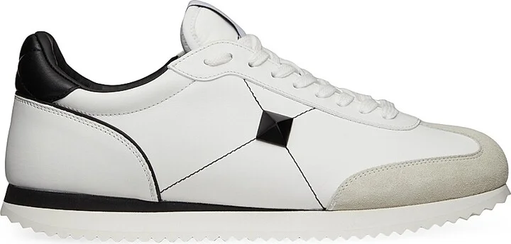 Men's Stud Around Low-Top Calfskin And Nappa Leather Sneakers - White Black - Size 9