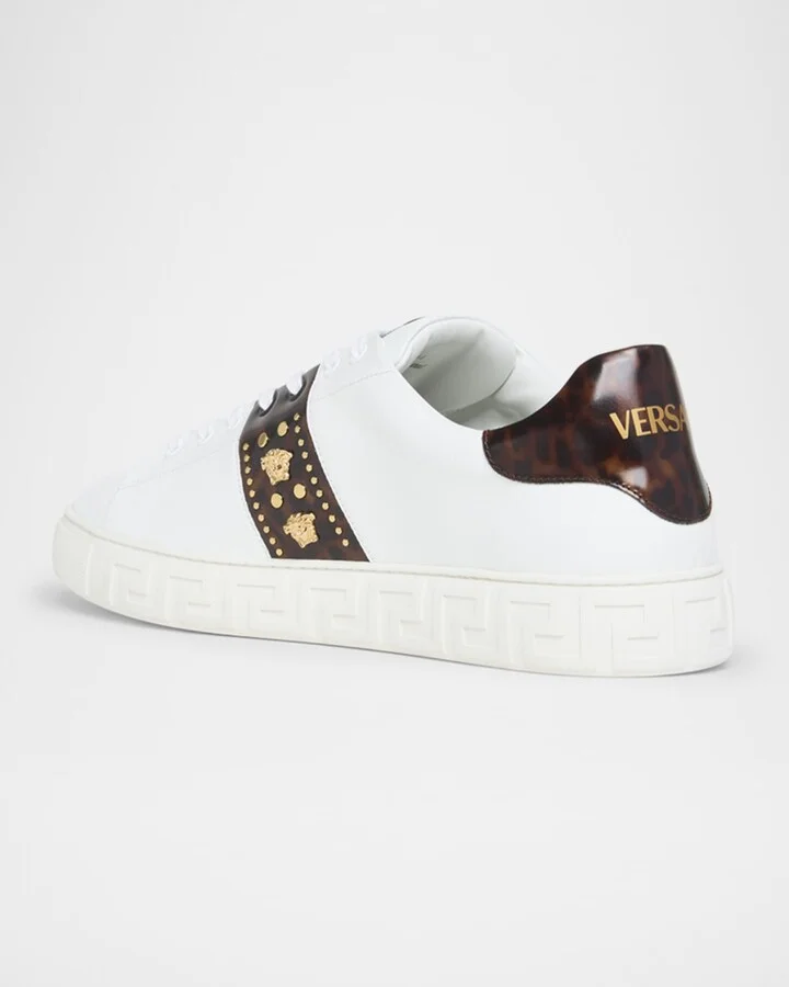 Men's Studded Greca Low-Top Sneakers - Image 9