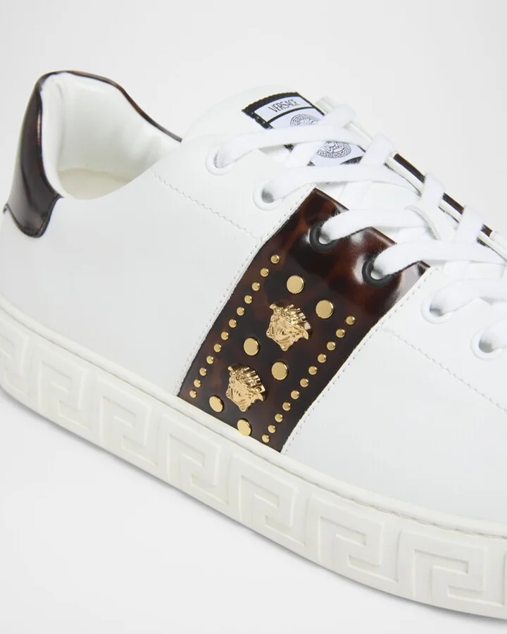 Men's Studded Greca Low-Top Sneakers - Image 11