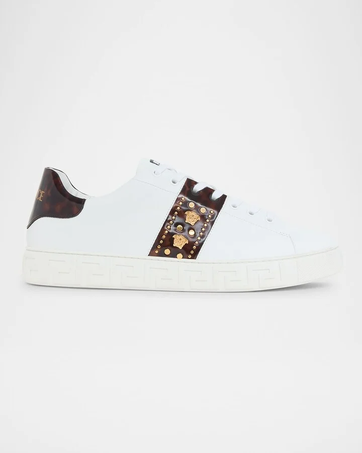 Men's Studded Greca Low-Top Sneakers