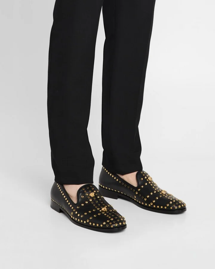 Men's Studded Leather Medusa Smoking Slippers - Image 3