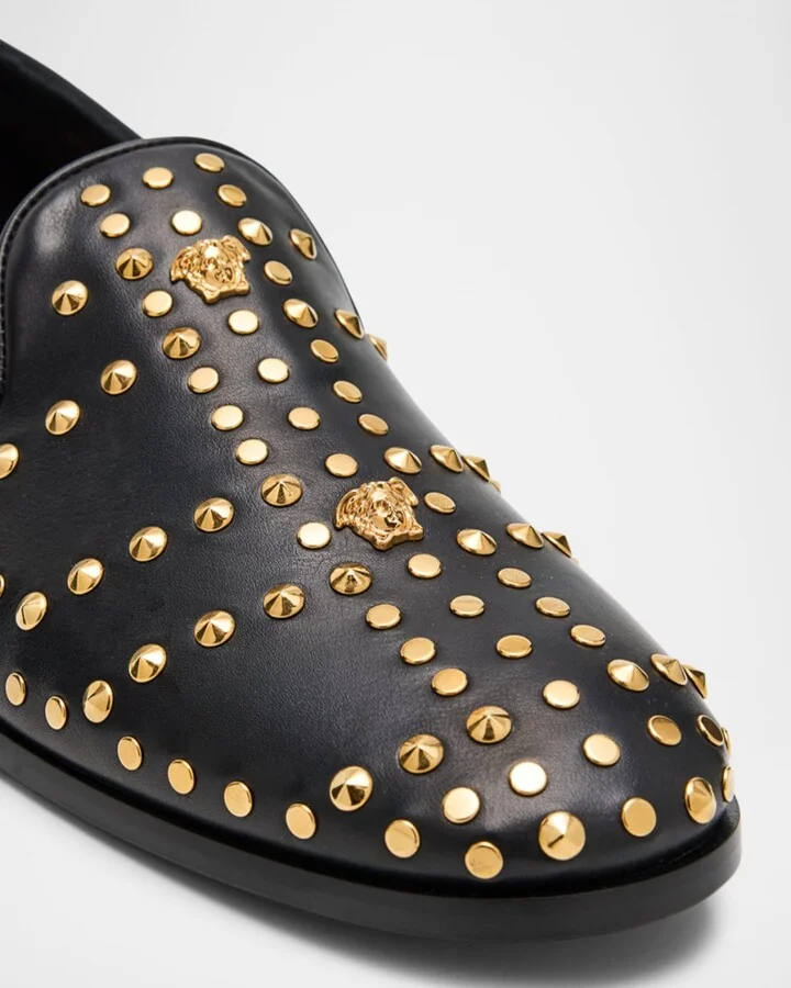 Men's Studded Leather Medusa Smoking Slippers - Image 5