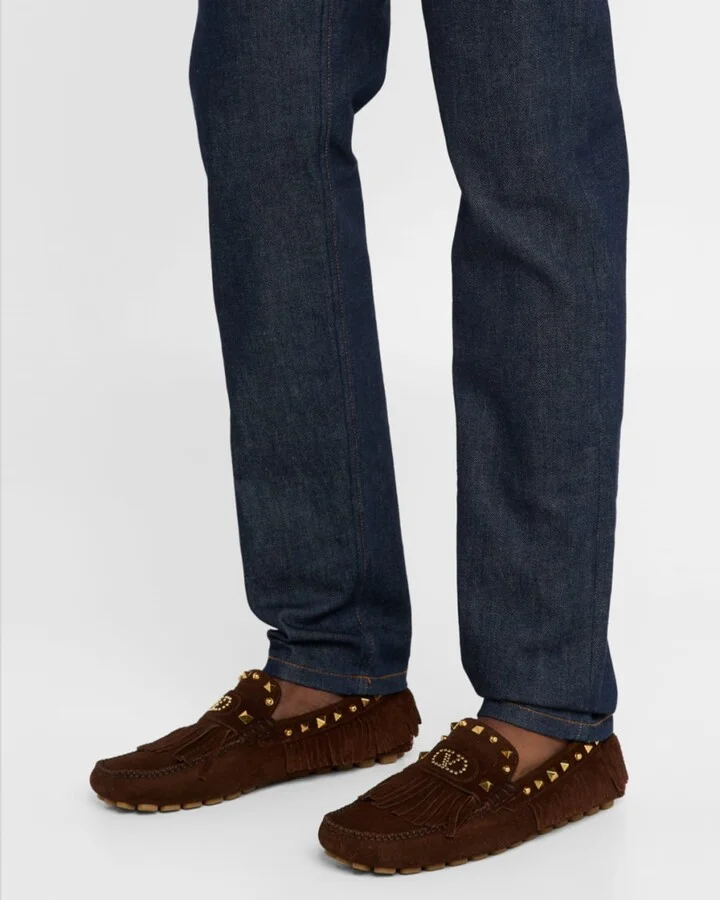Men's Studded VLogo Leather Drivers - Image 3
