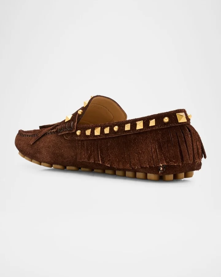 Men's Studded VLogo Leather Drivers - Image 5
