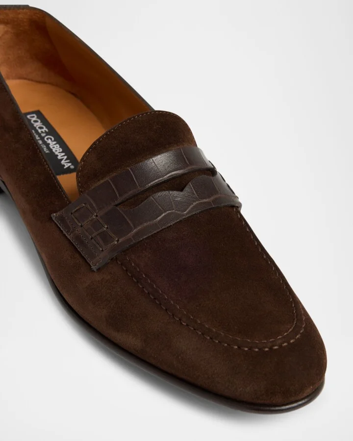 Men's Suede and Alligator Penny Loafers - Image 3