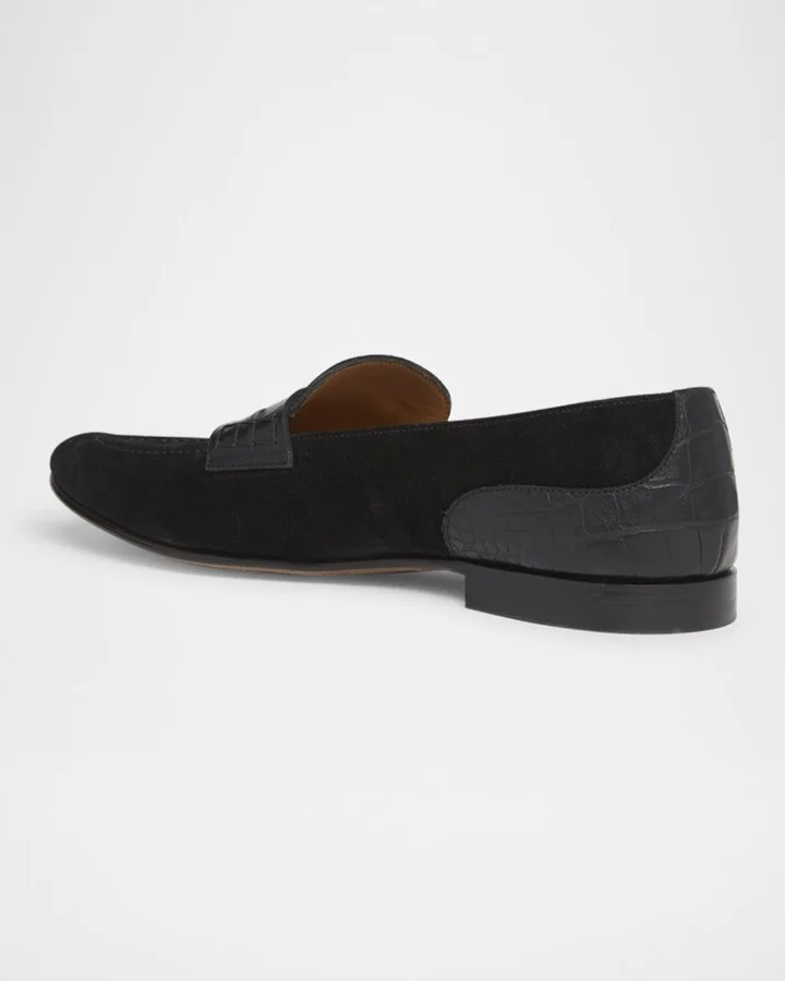 Men's Suede and Alligator Penny Loafers - Image 4