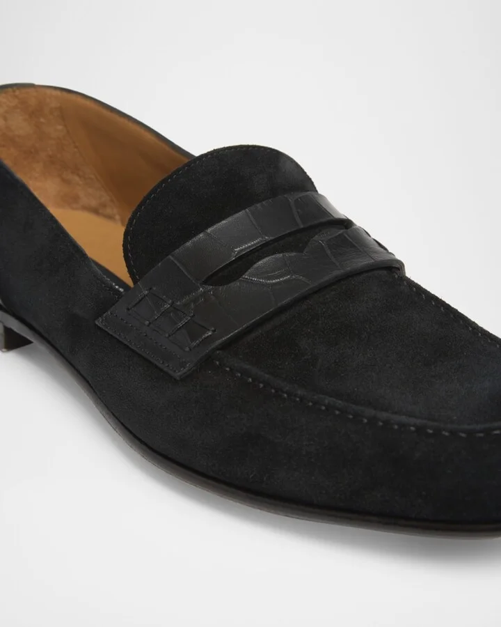 Men's Suede and Alligator Penny Loafers - Image 7